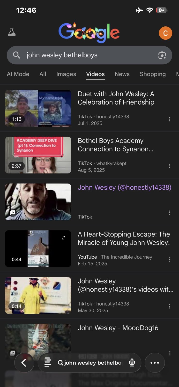 Google search results for John Wesley